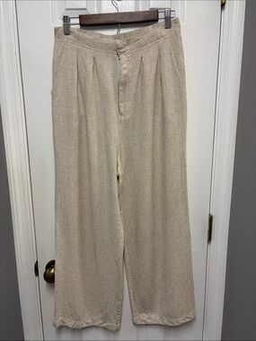Women's Cream Wide-Leg Linen-Blend Trousers